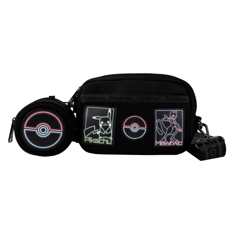 Pok&eacute;mon Pikachu & Mewtwo Glow Nylon Sling Crossbody Bag with Coin Bag